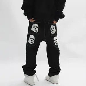 VINNY's FACES Graphic Painted Black Denim Jeans Size US 30 / EU 46 - 2 Thumbnail