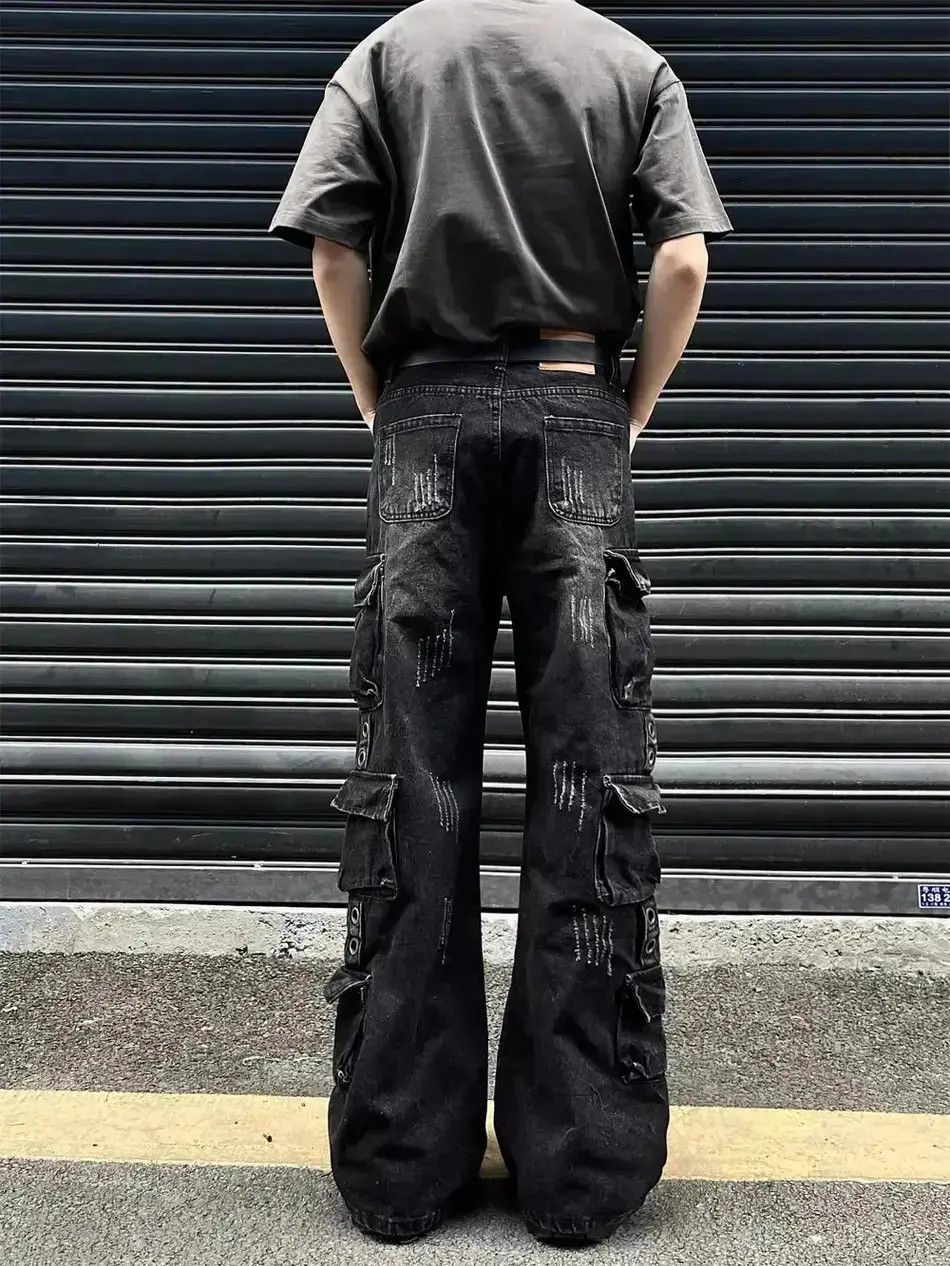 Japanese Brand Multi pocket black straight leg jeans Size US 32 / EU 48 - 2 Thumbnail