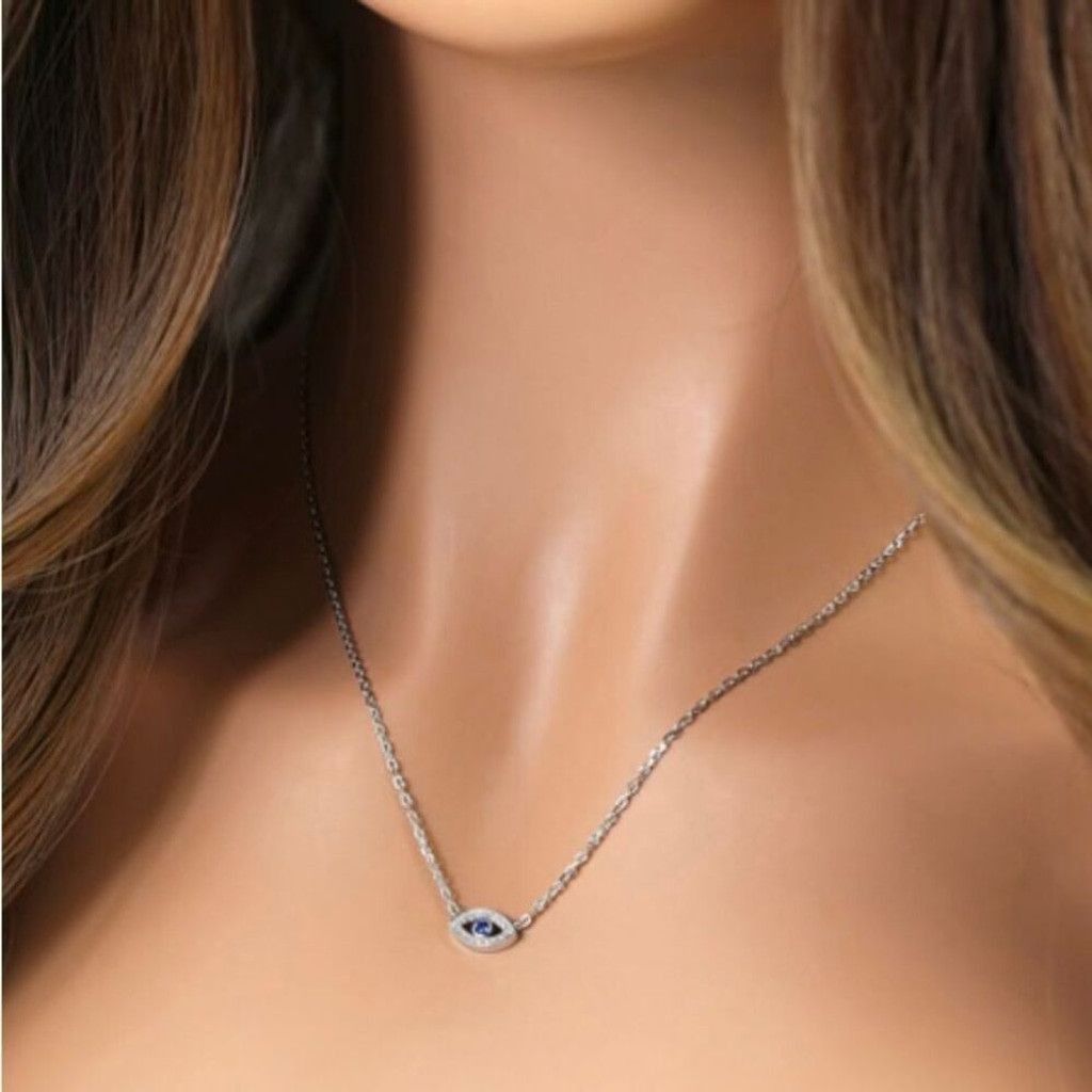 Other Sterling Silver Eye Blue Spinel CZ Necklace New Size ONE SIZE - 2 Thumbnail