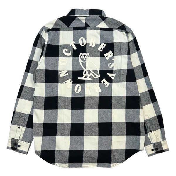 Image of Vintage Ovo Buffalo Plaid Flannel Shirt Grey in Black White, Men's (Size XL)