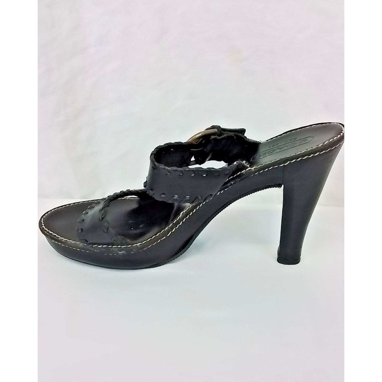 Coach Coach Leather Sandal Heels US 8B Black W/ Stitching & Buckle Size US 8 / IT 38 - 6 Thumbnail