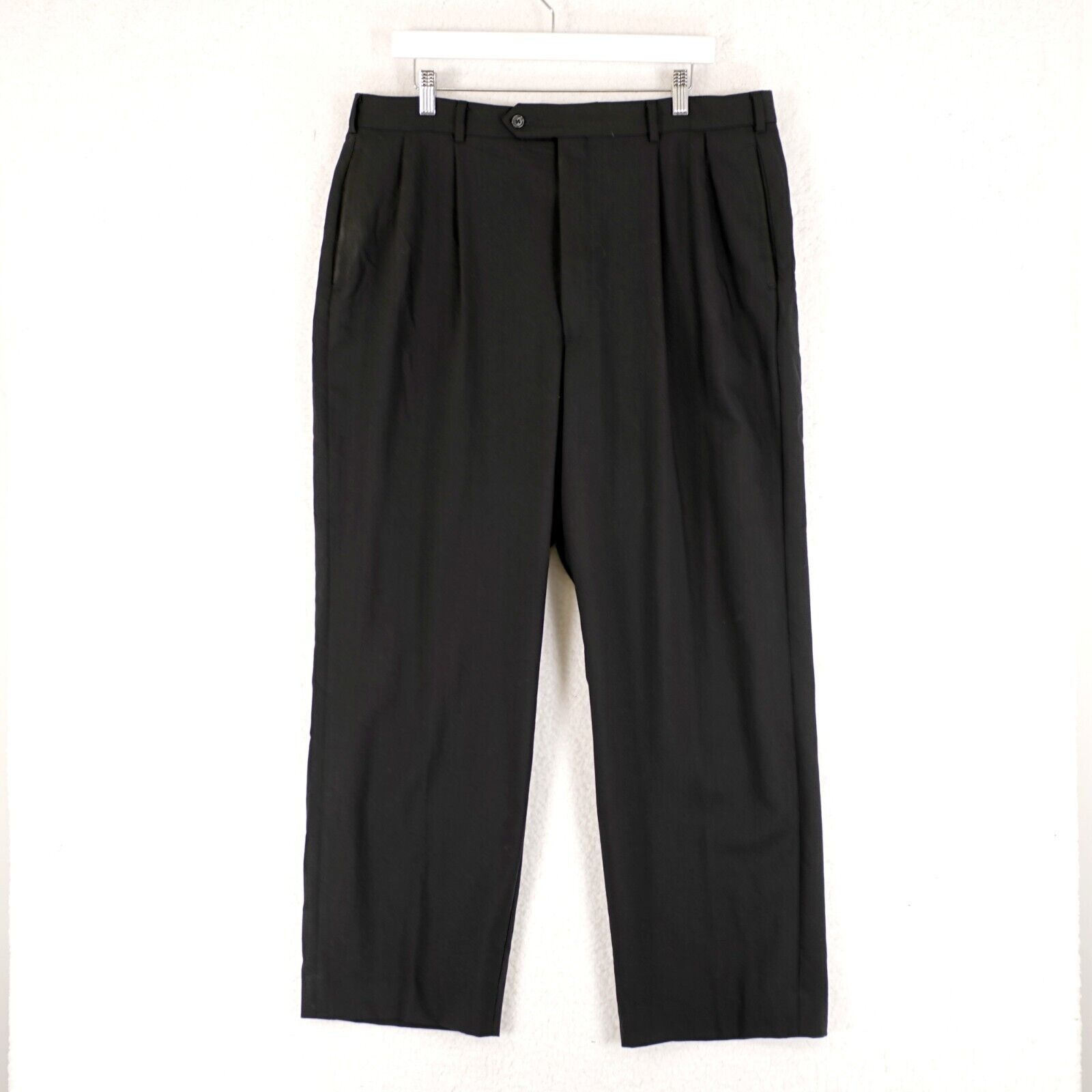 Paul Fredrick Paul Fredrick Wool Black Pleated Cuffed High Rise Dress Pant Size 36R - 1 Thumbnail