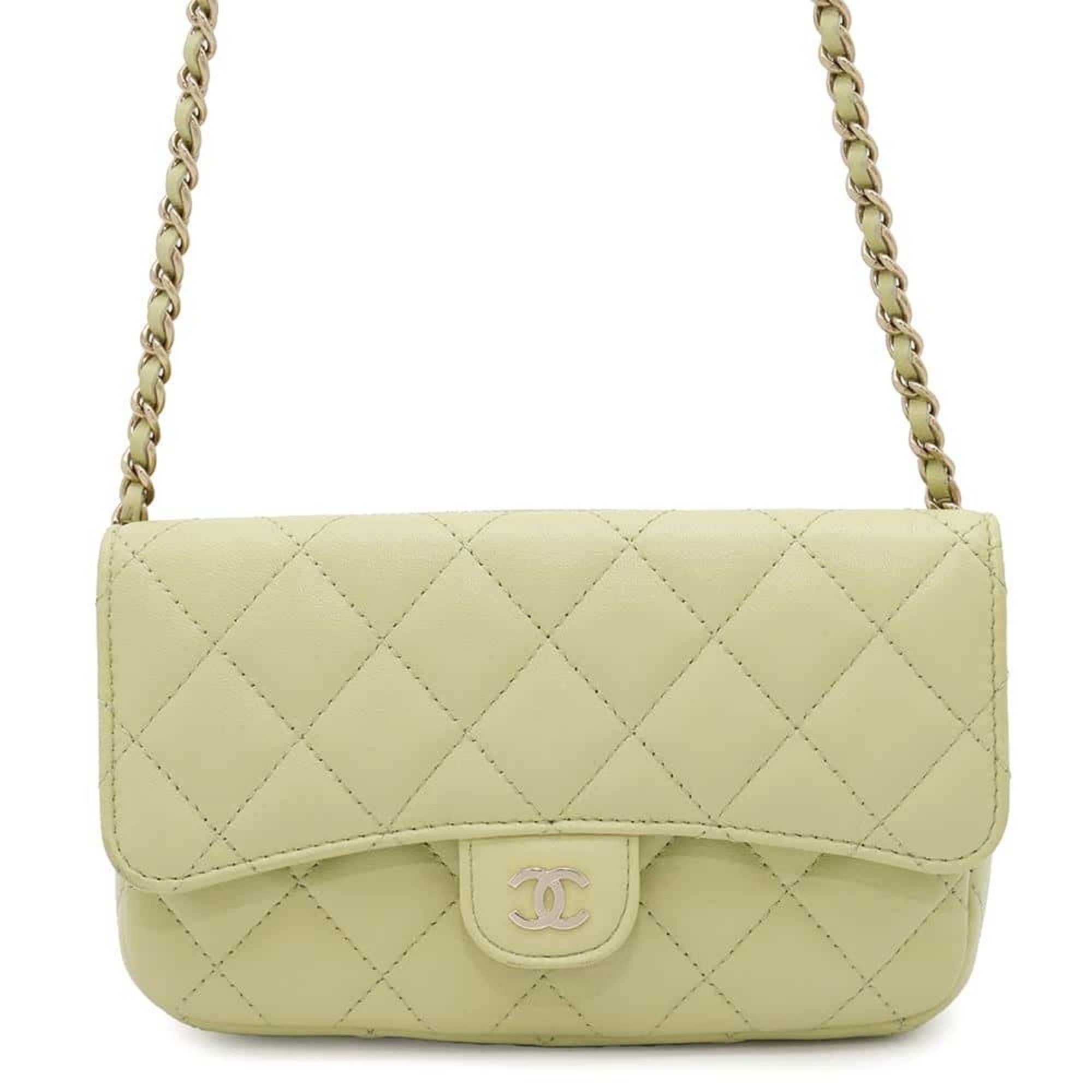 Chanel Chain Shoulder Bag Flap Phone Case Matelasse Coco Mark Lambskin Ap2096 Chanel Pochette in Green, Women's