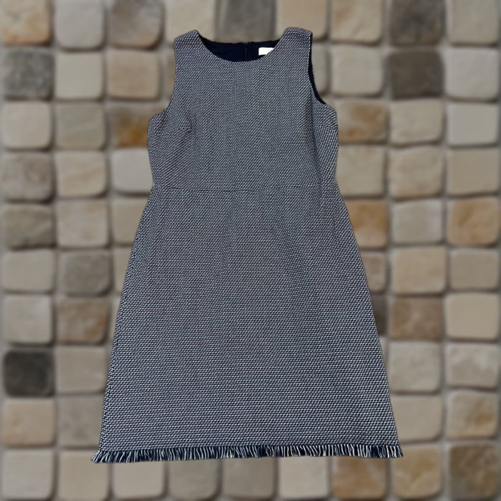 Loft LOFT Blue Knit Blouson Dress Womens 12 Casual Sleeveless Cotton Blend Knee Length Plaid Round Neck Zip Size XL / US 12-14 / IT 48-50 - 1 Thumbnail