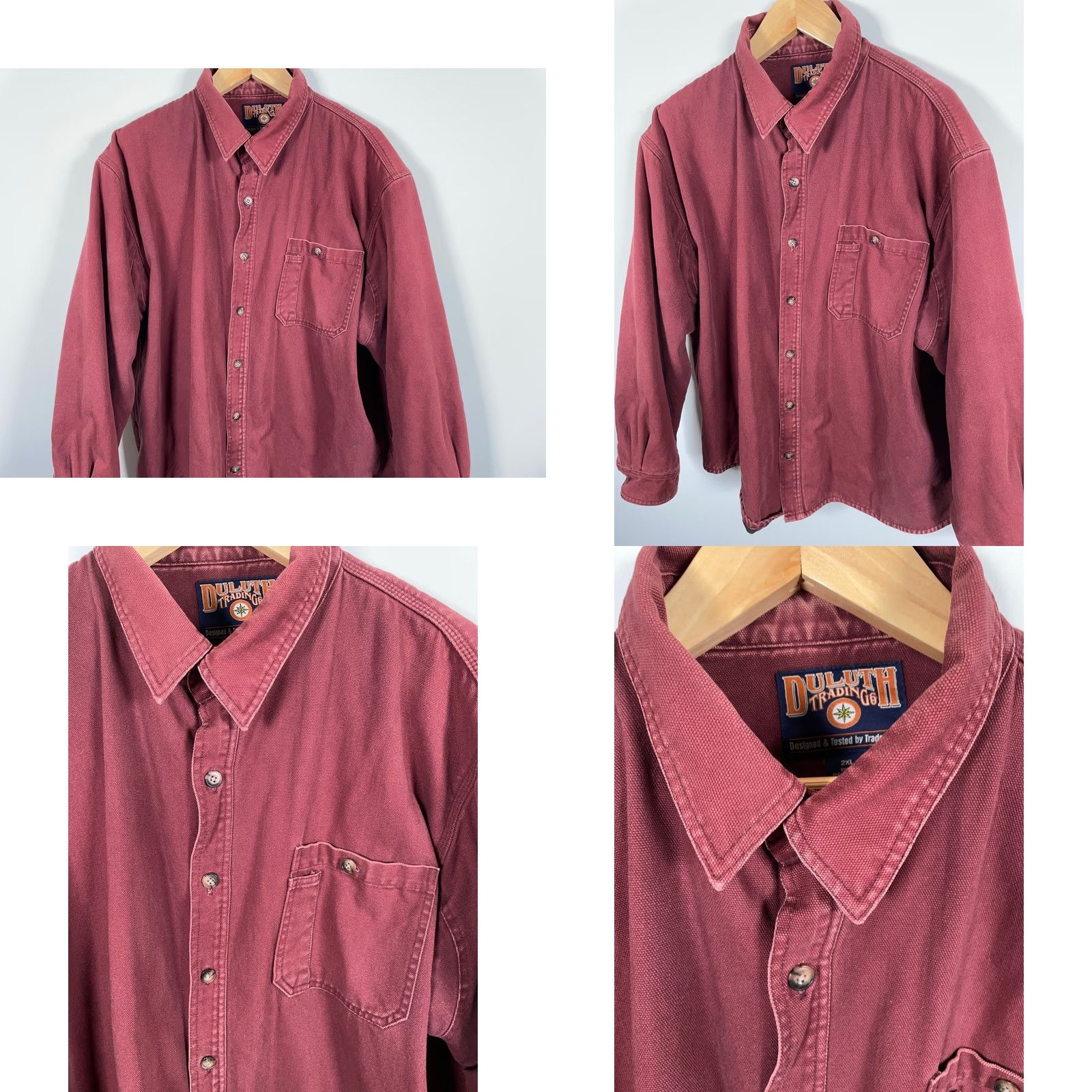 Vintage Duluth Jacket Fleece Lined Canvas Dark Red 2XL - Heavyweight, Workwear, Mens, Button Front, Short Length, Cotton/Polyester, Pockets, Regular Fit Size US XXL / EU 58 / 5 - 9 Thumbnail