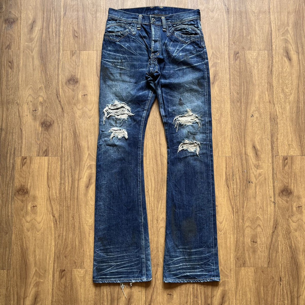 If Six Was Nine × Isamu Katayama Backlash × Le Grande Bleu (L.G.B.) Isamu Katayama Backlash Ripped Selvedge Bootcut Denim Pants Size US 32 / EU 48 - 1 Thumbnail