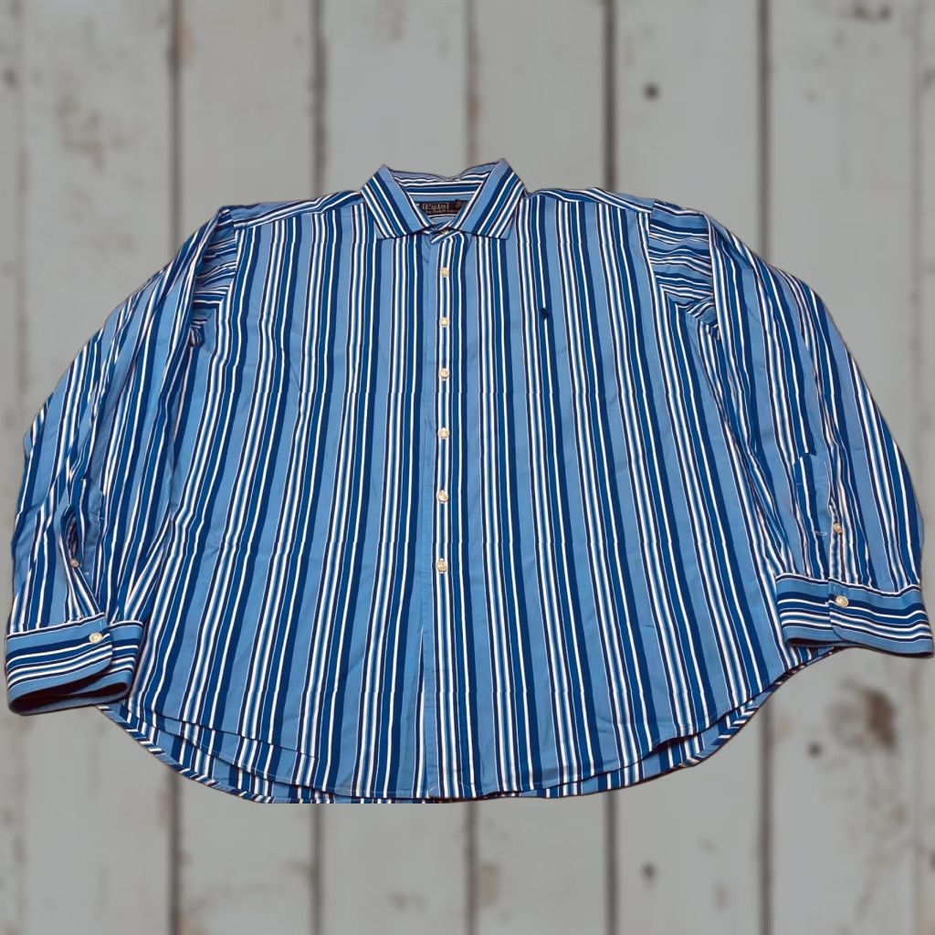 Polo Ralph Lauren Polo Ralph Lauren Shirt Mens 2XL Blue Striped Button-Down 100% Cotton 7576 Size US XXL / EU 58 / 5 - 1 Thumbnail