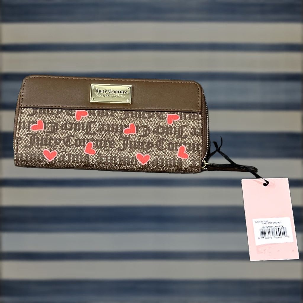 Juicy Couture Juicy Couture Wallet Women Brown Zip-Around Heart Valentines Credit Card Faux Leather Size ONE SIZE - 1 Thumbnail