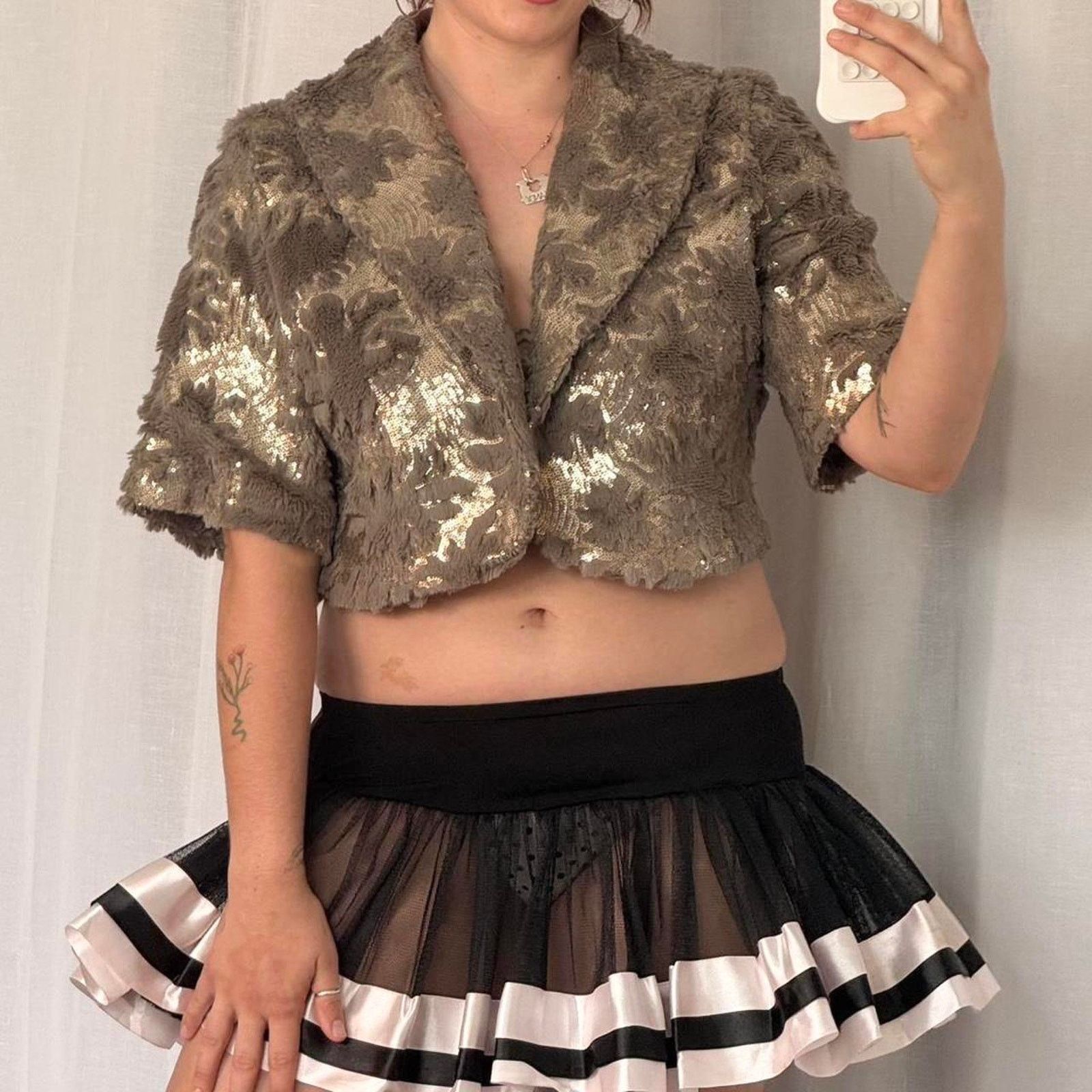 Vintage indie sleaze sequin faux fur cropped jacket Size M / US 6-8 / IT 42-44 - 2 Thumbnail