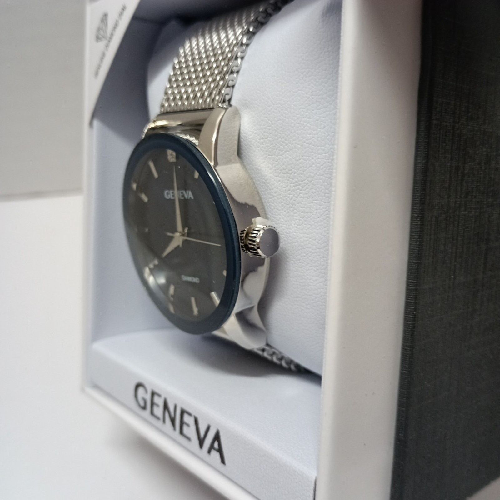 Geneva New Geneva Diamond Quartz Watch Silver Tone Blue Dial Size ONE SIZE - 2 Thumbnail