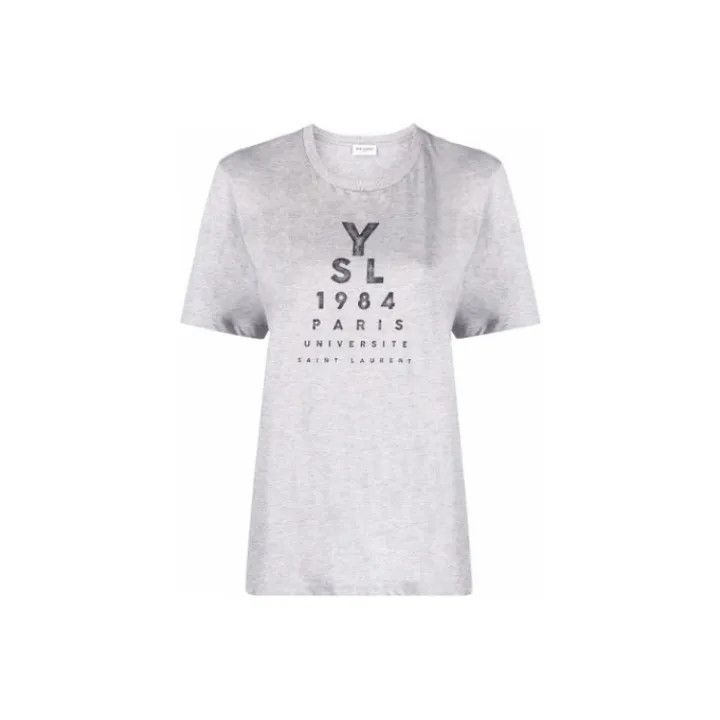 Saint Laurent Paris Saint Laurent Gray Logo Print Short Sleeve T-Shirt 0079 Size XS / US 0-2 / IT 36-38 - 1 Thumbnail