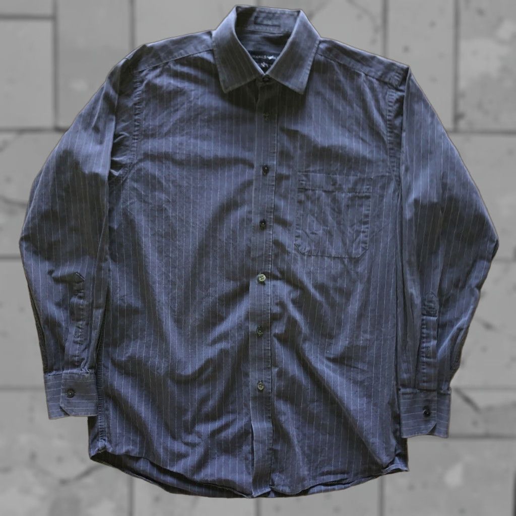 Vintage JHANE BARNES Dress Shirt Mens 15 Striped Gray Two Ply Long Sleeve Regular Size 15 Size 40R - 1 Thumbnail