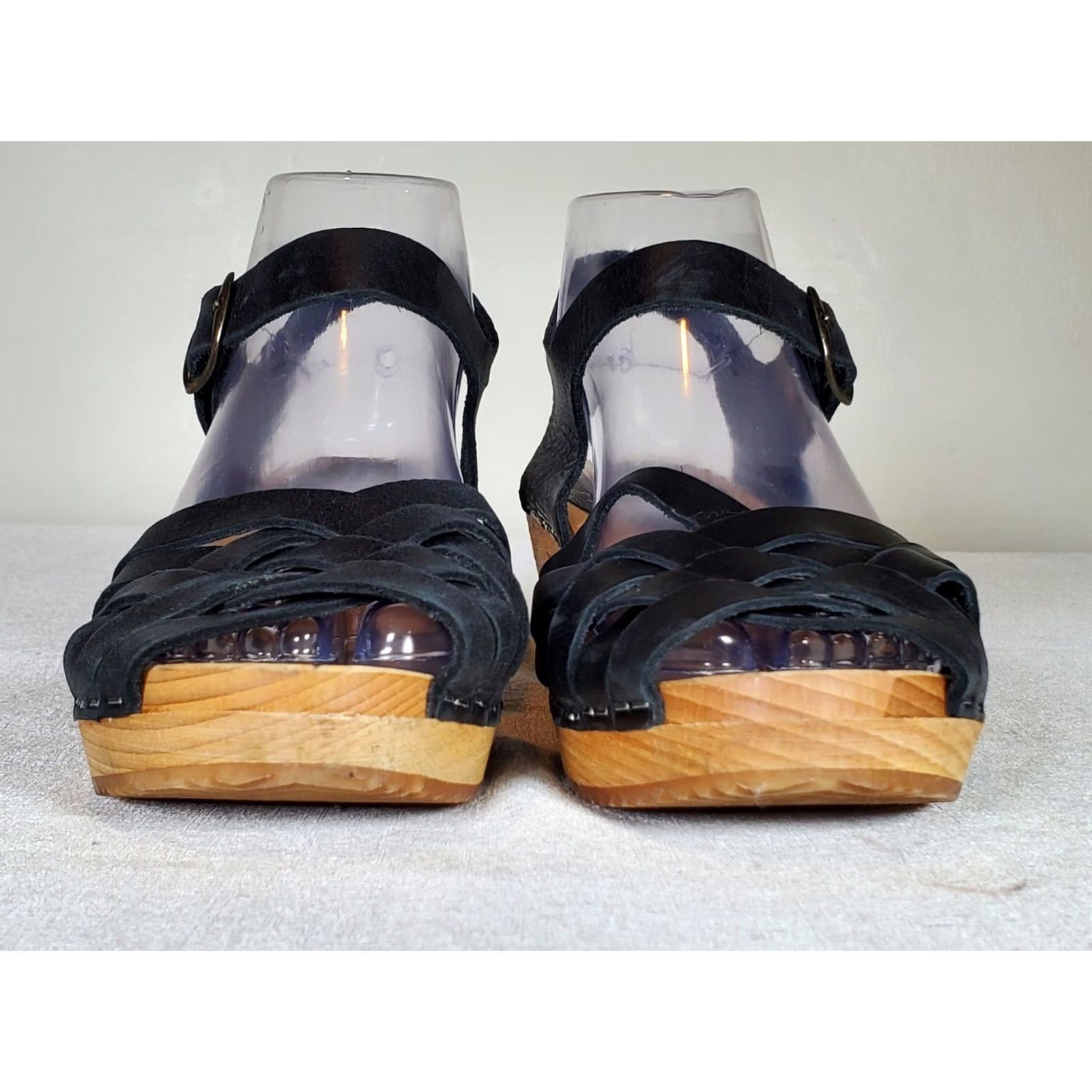 Vintage Moheda Betty Black Leather Classic Swedish Wooden Clog Sandals Women's US 8.5 EU 39 Size US 9 / IT 39 - 7 Thumbnail