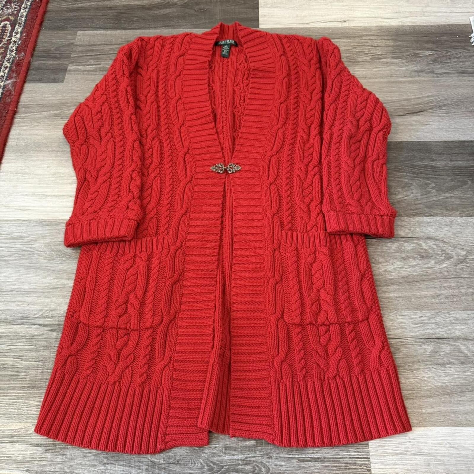 Lauren Ralph Lauren Vintage Lauren Ralph Lauren cable knit long cardigan sweater Size L / US 10 / IT 46 - 2 Thumbnail