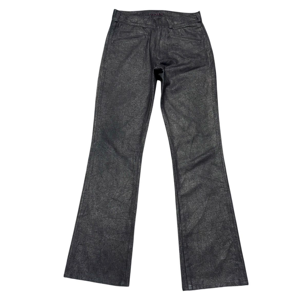 Japanese Brand PARANOID Black Waxed Shining Denim Flare Jeans Size US 28 / EU 44 - 2 Thumbnail