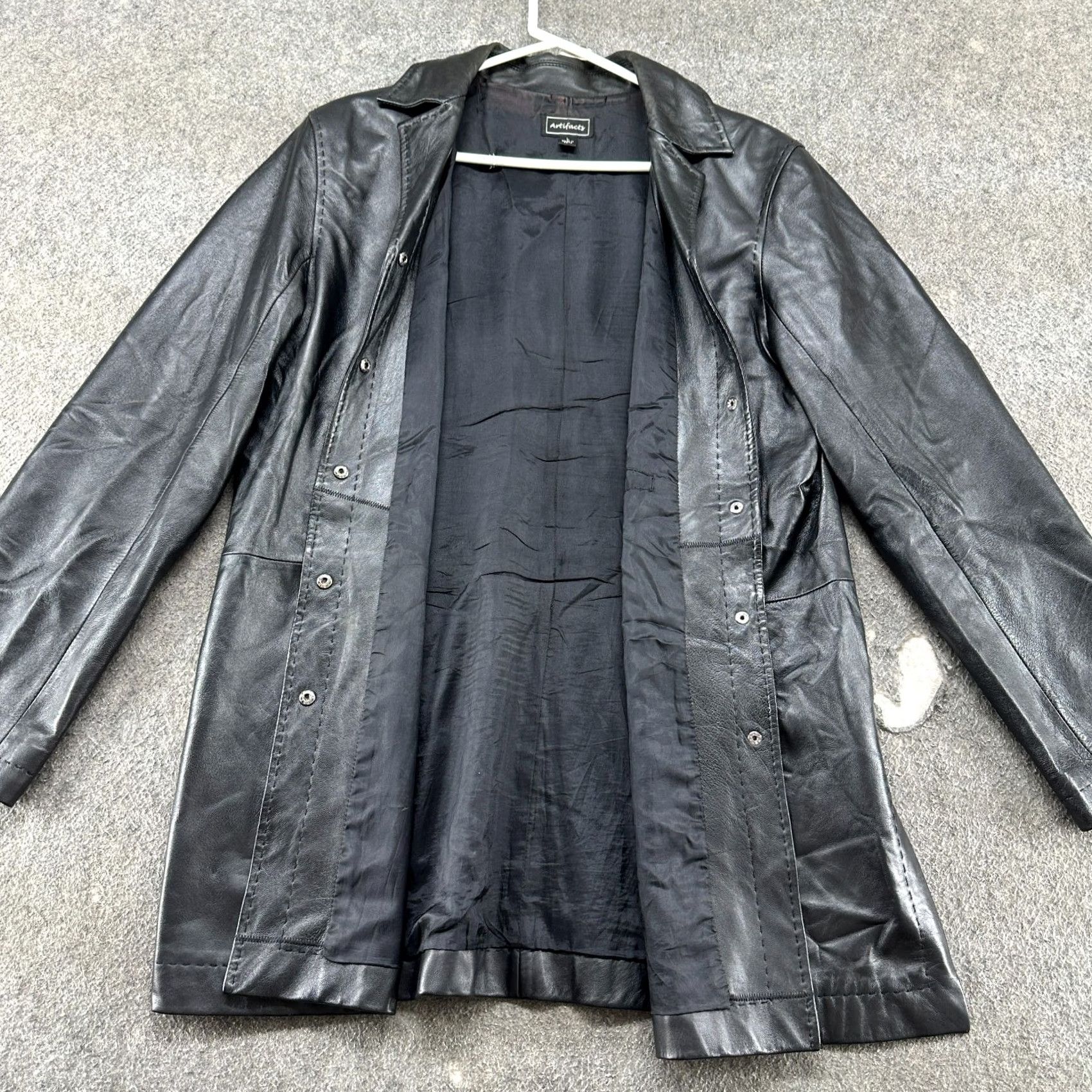 Vintage VINTAGE Artifacts Coat Womens L Black Long Genuine Leather Lined Overcoat 90s Size L / US 10 / IT 46 - 2 Thumbnail