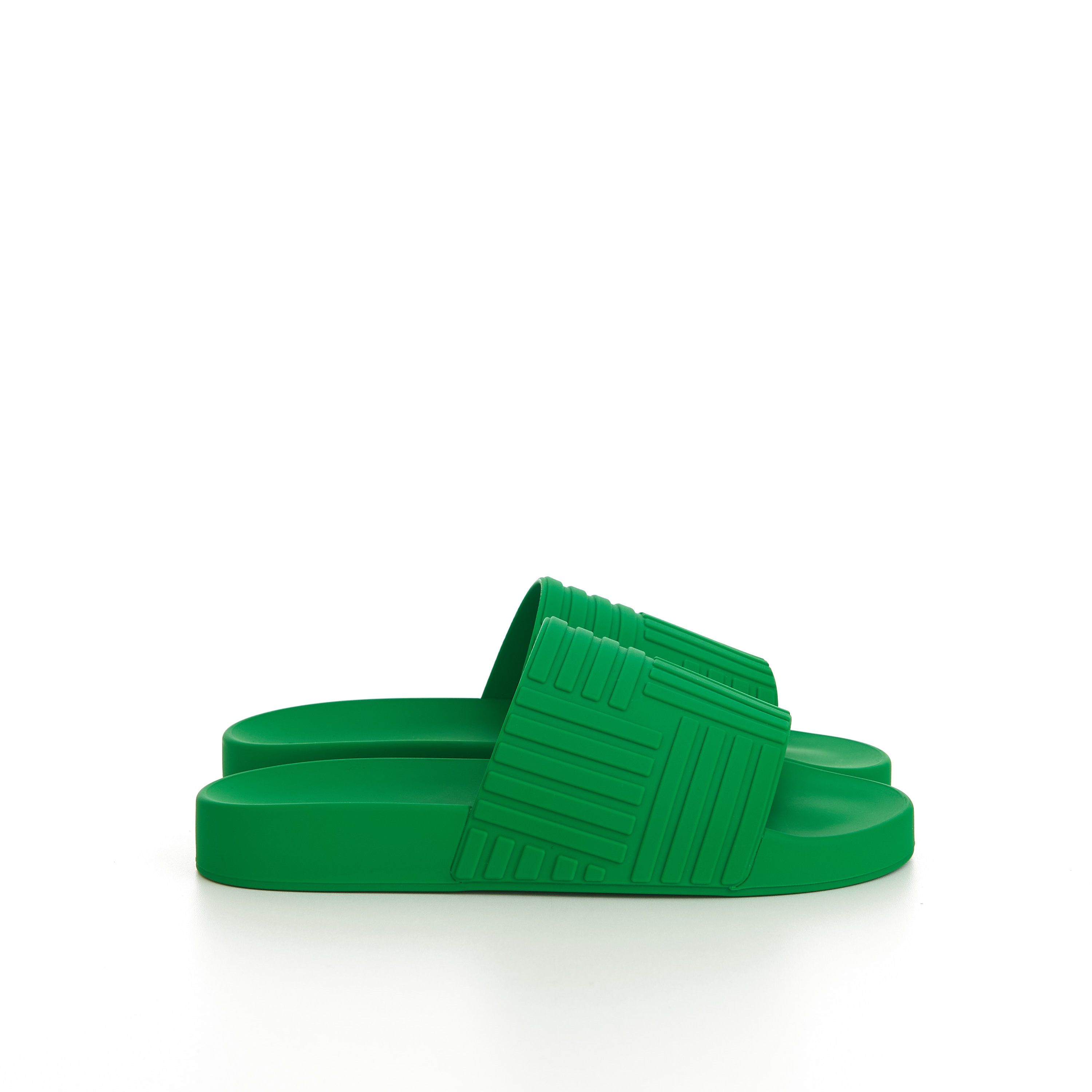 image of Bottega Veneta Geometric Rubber Slide Sandals In Parakeet Green, Women's (Size 10)