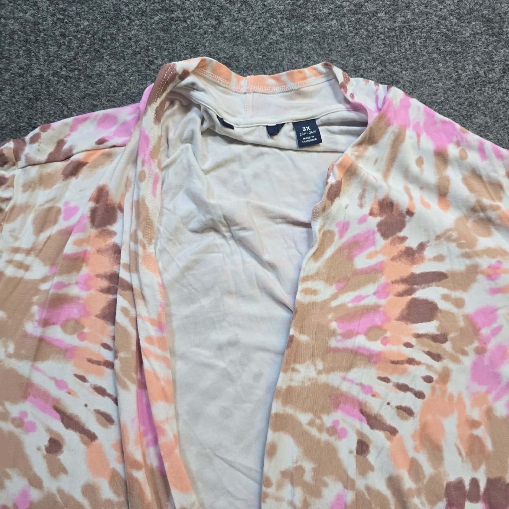 Lands' End Lands' End Cardigan Womens 3X Pink Beige Tie Dye Open Front Boho Casual Knit Sweater Cardigan 3X Womens Mens Girls Size XXL / US 16-18 / IT 52-54 - 2 Thumbnail