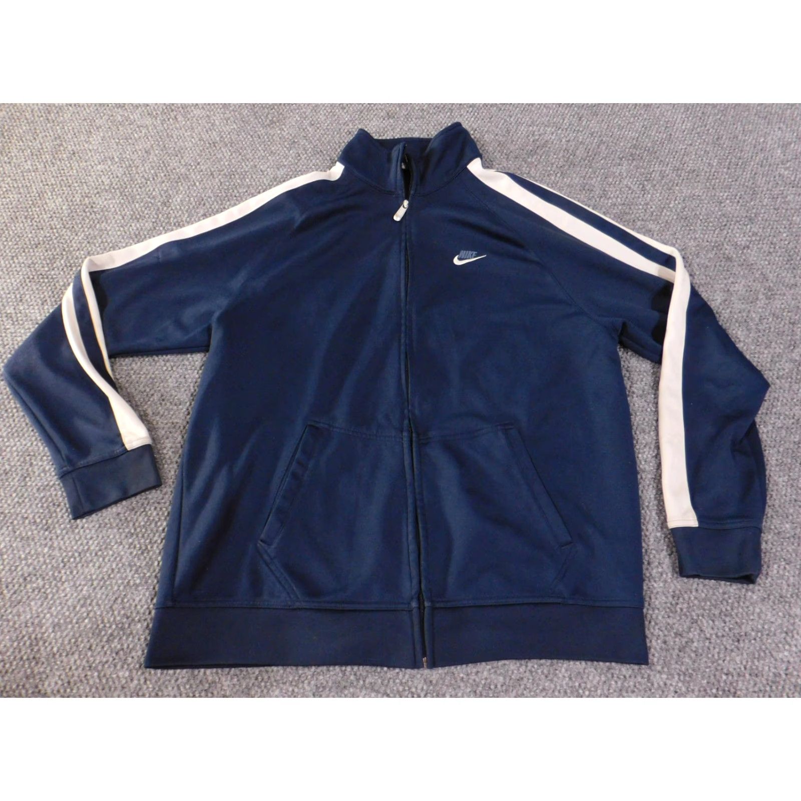 Nike VINTAGE Nike Jacket Mens 2XL Navy Blue Stripe Swoosh Full Zip Track Jacket Size US XXL / EU 58 / 5 - 2 Thumbnail
