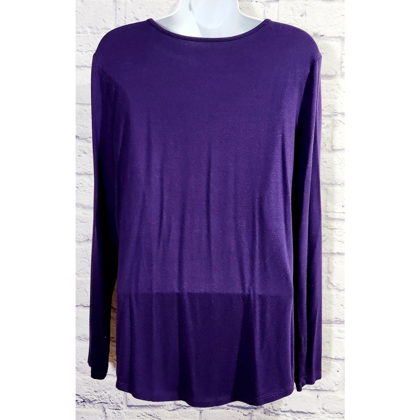Chicos By Chico's Purple Round Neck Long Sleeves Top 1 Medium Soft Size M / US 6-8 / IT 42-44 - 3 Thumbnail