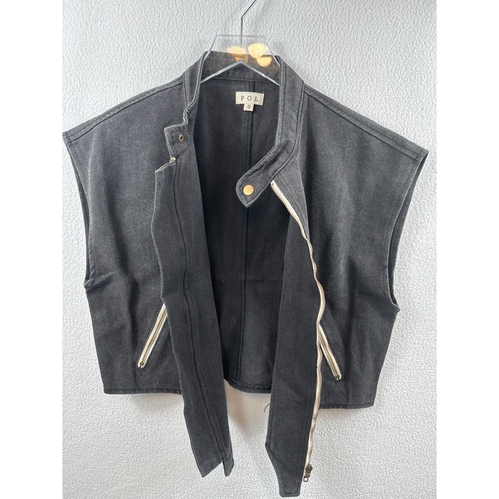 Unknown London NWOT! POL SoHo High Neck Zipper Denim Vest Size S / US 4 / IT 40 - 5 Thumbnail