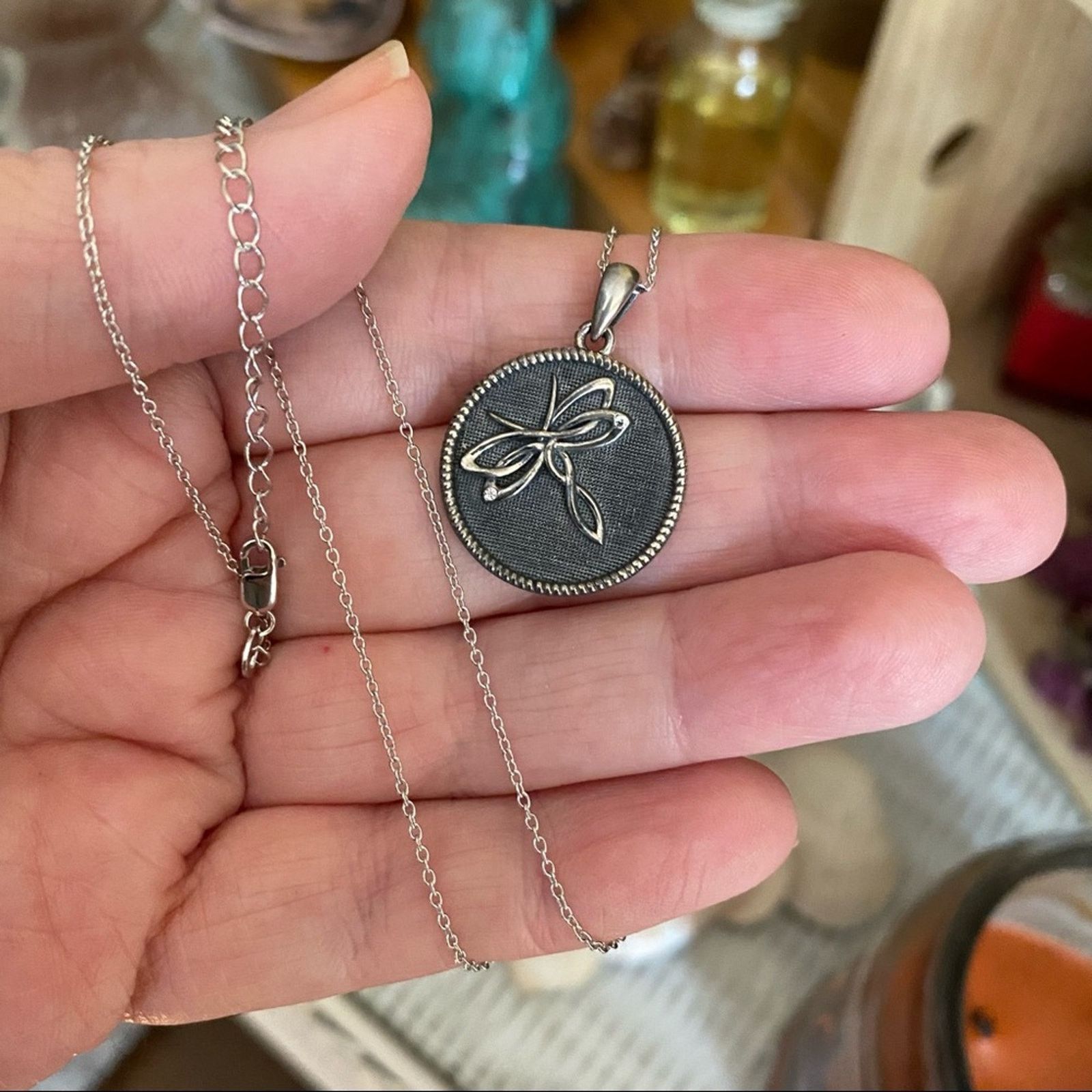 The Unbranded Brand Dragonfly Sterling Silver Charm CZ Necklace Size ONE SIZE - 2 Thumbnail