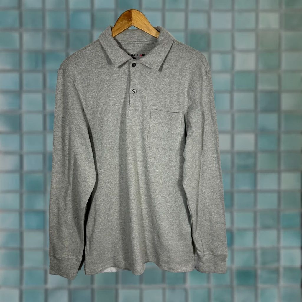 Vintage American Giant Mens Long Sleeve Polo Shirt Gray Cotton Blend Pocket M Size US M / EU 48-50 / 2 - 1 Thumbnail