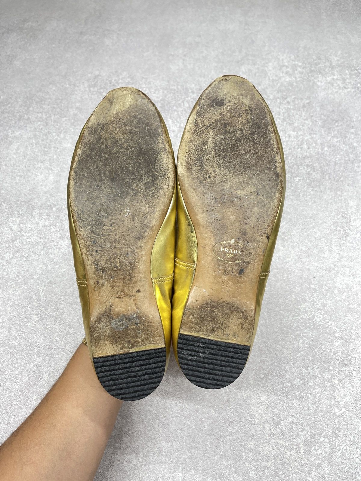 Prada Vintage Leather Prada Ballet Flats Shoes Gold Retro Luxury Size US 8.5 / IT 38.5 - 10 Thumbnail