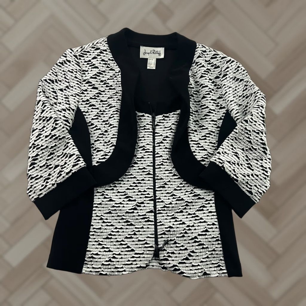 Joseph Ribkoff VINTAGE Joseph Ribkoff Full Zip Blazer Jacket Women's 10 Black White Ruffle Accents Size L / US 10 / IT 46 - 1 Thumbnail