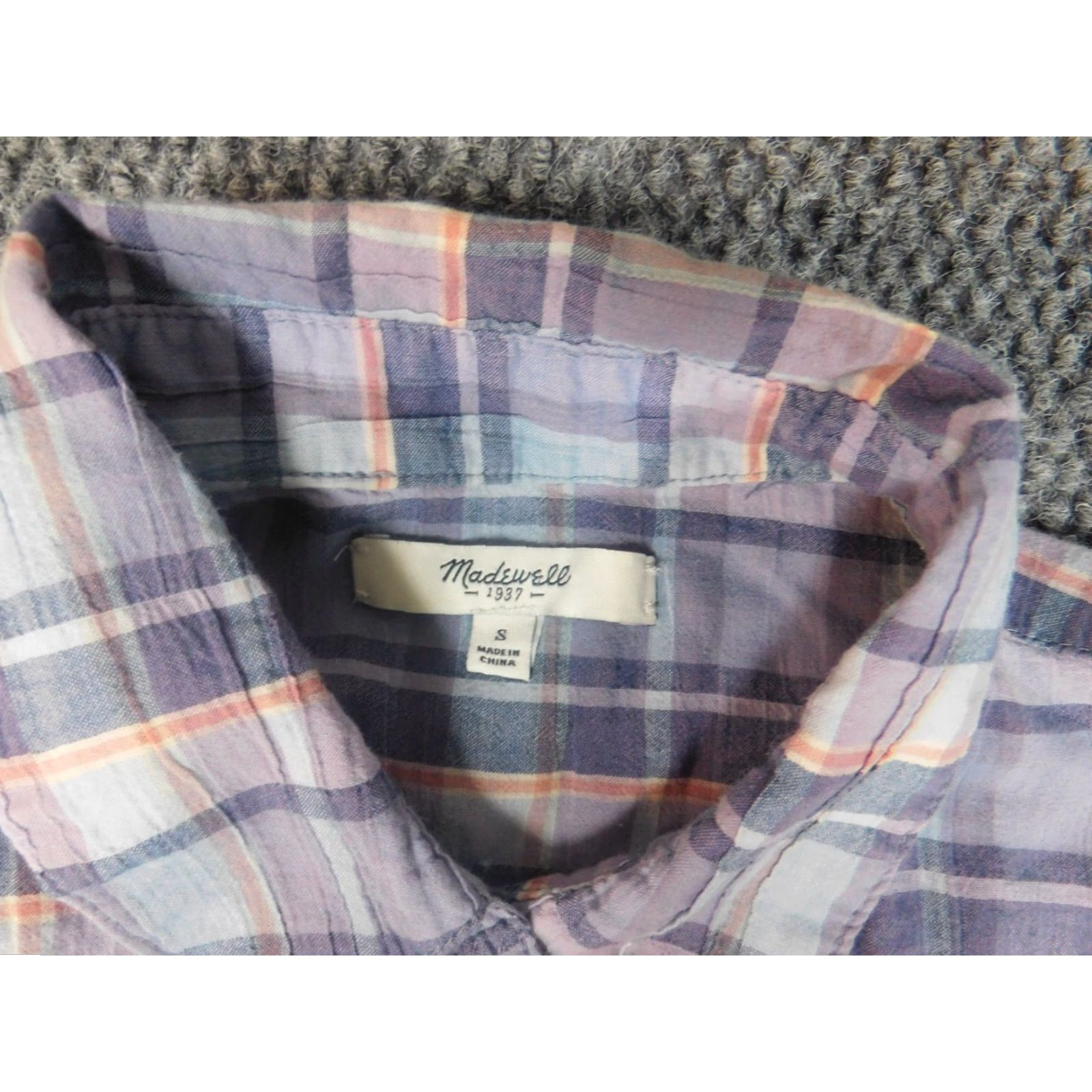 Madewell Madewell Womens Blouse Small Plaid Purple Button-Up Top Crew Neck Long Sleeve Casual Ruffle 100% Cotton Regular Women's Shirt Size S / US 4 / IT 40 - 7 Thumbnail