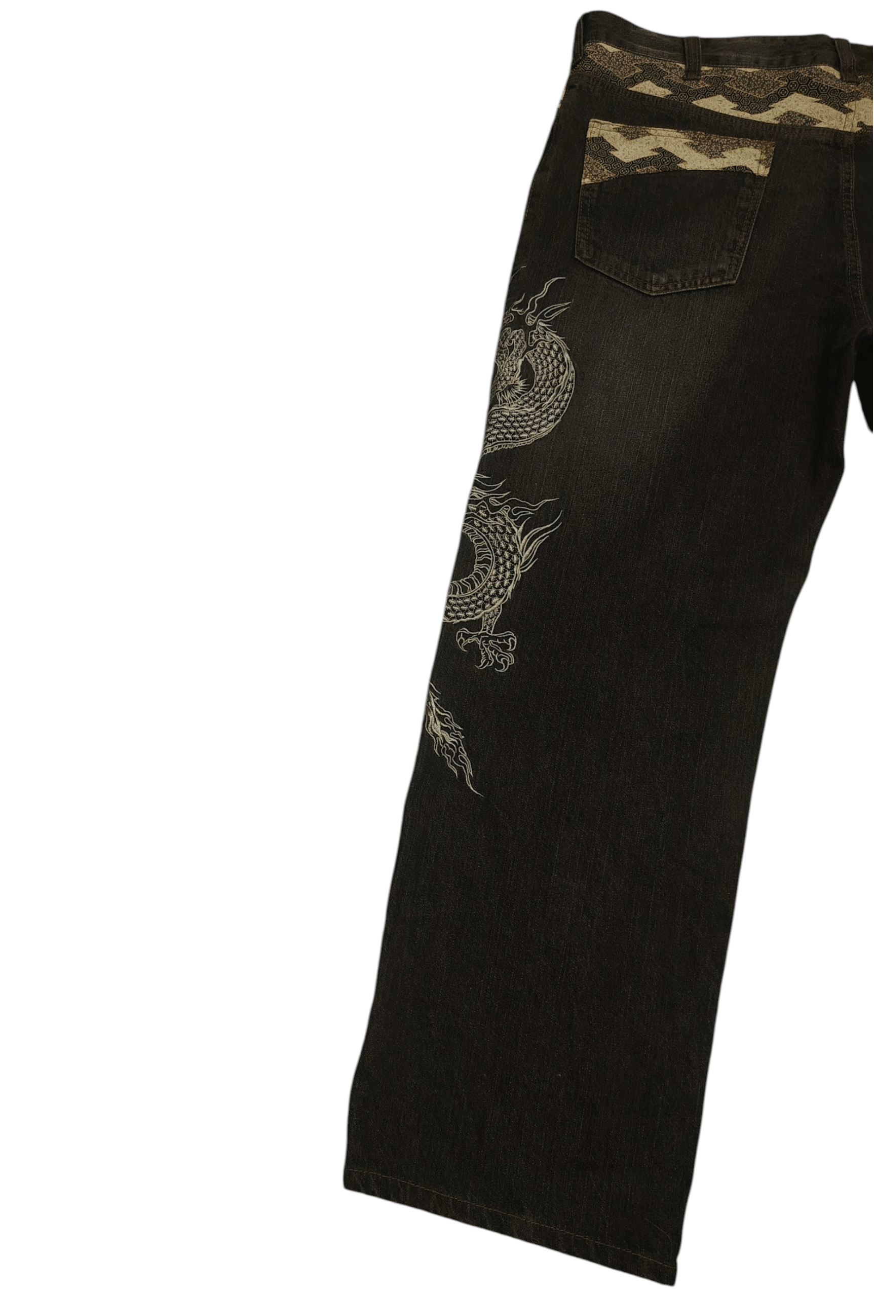 Karakuri Tamashii Rare Japanese Karakuri Embroidered Dragon Baggy Jeans Size US 39 - 13 Thumbnail