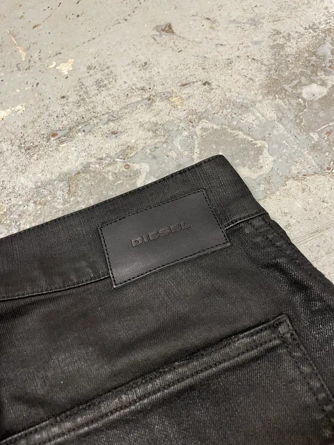 Diesel Black Waxed Slim Zip Denim Jeans