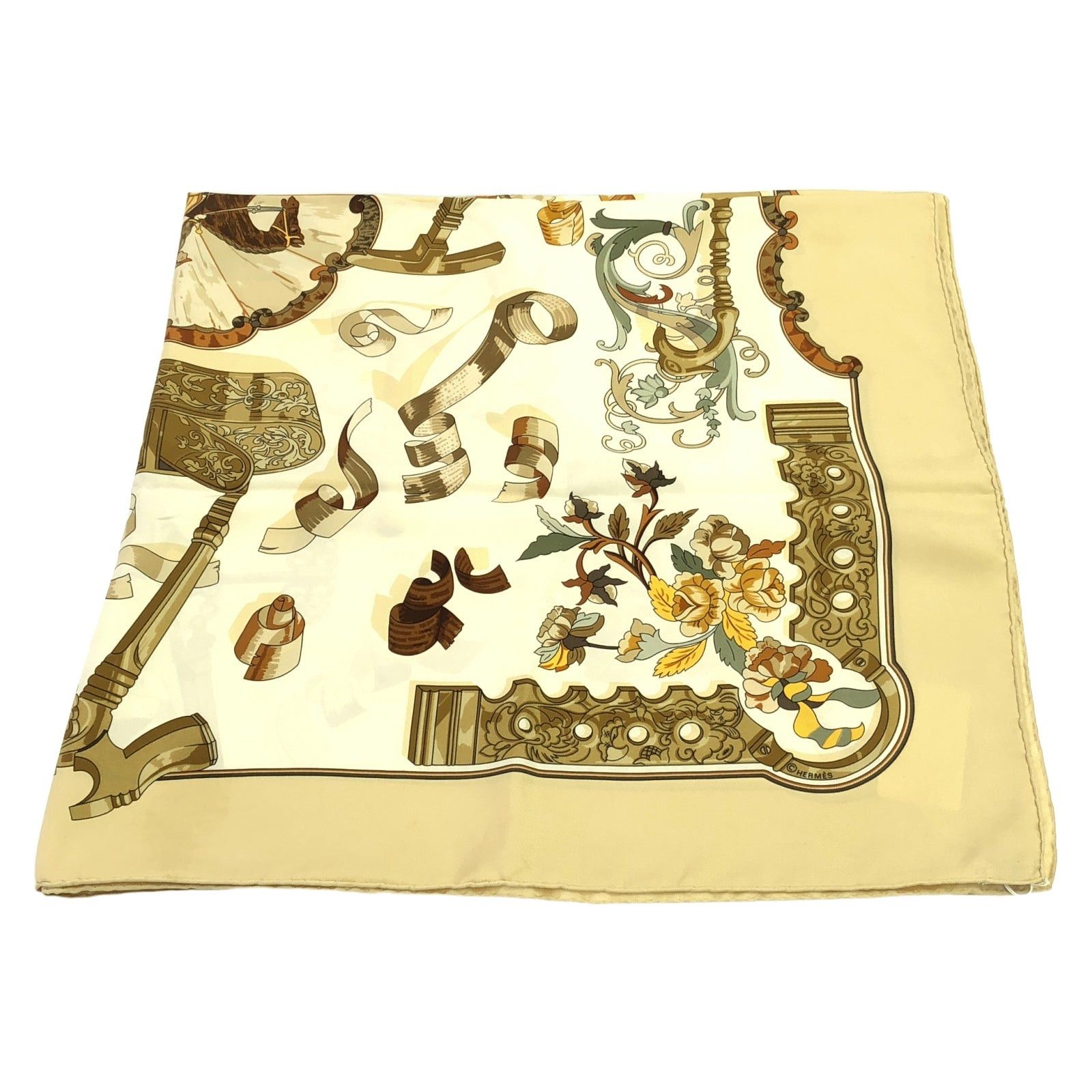 Hermes Hermes Scarf Silk Beige Size ONE SIZE - 1 Thumbnail