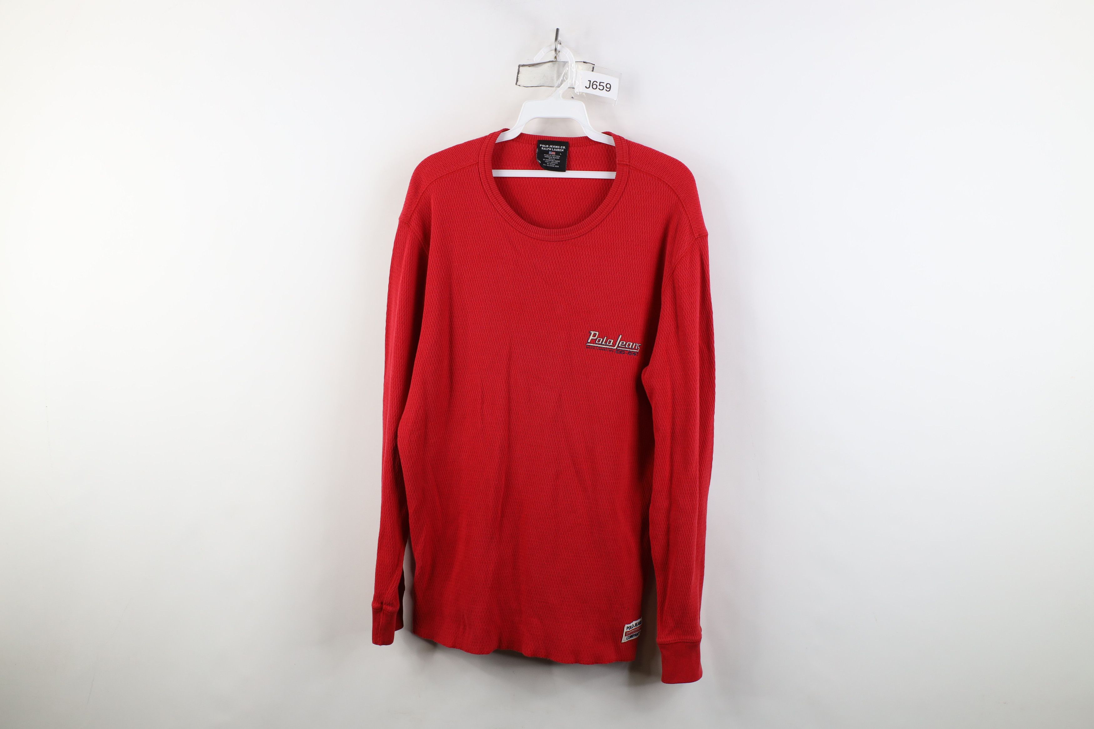 Ralph Lauren Vtg 90s Ralph Lauren Waffle Knit Long Sleeve T-Shirt Red USA Size US L / EU 52-54 / 3 - 1 Thumbnail