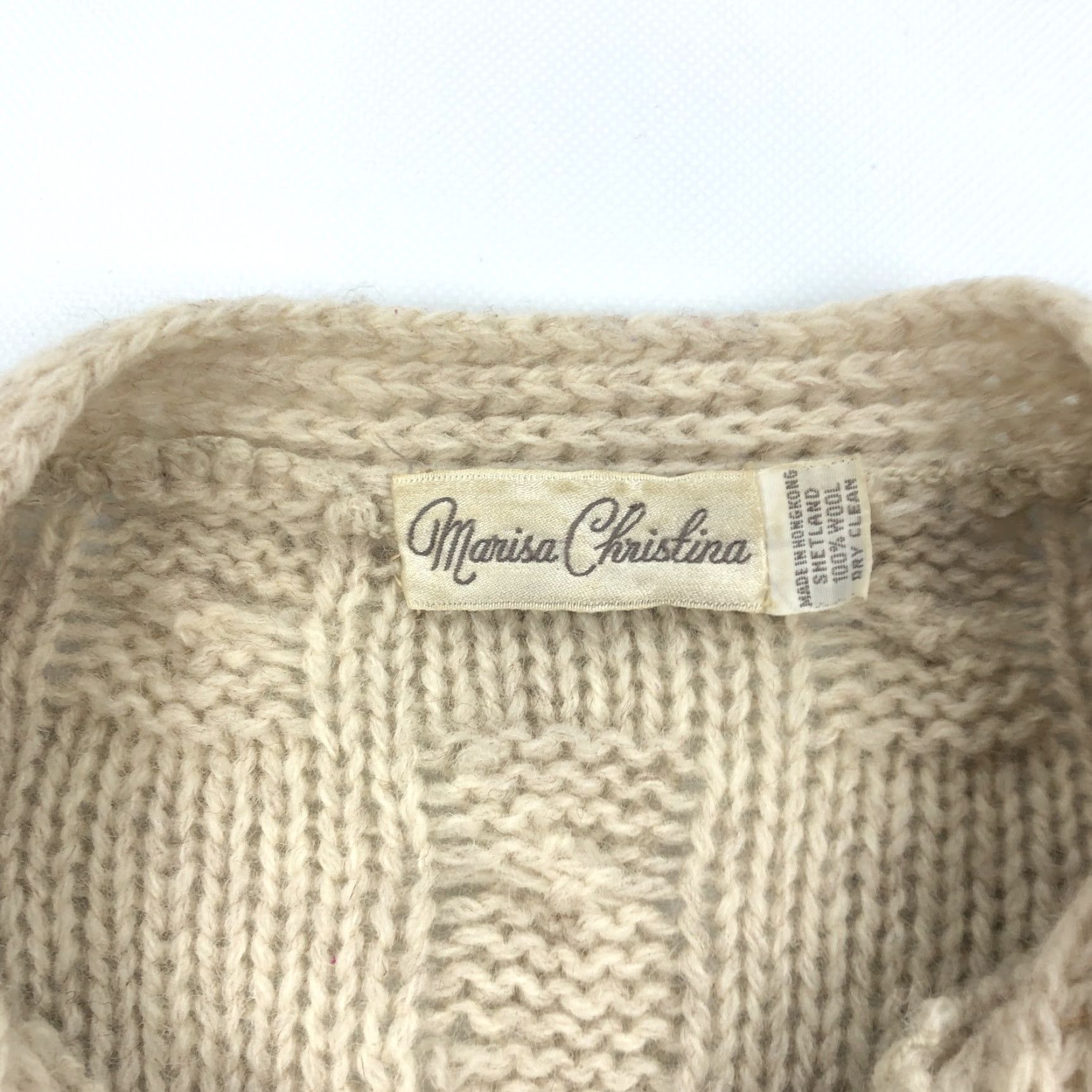 Vintage Marisa Christina Cardigan Beige Size M Sweater Cable Knit Ribbed Pockets Wool Women's Size M / US 6-8 / IT 42-44 - 2 Thumbnail