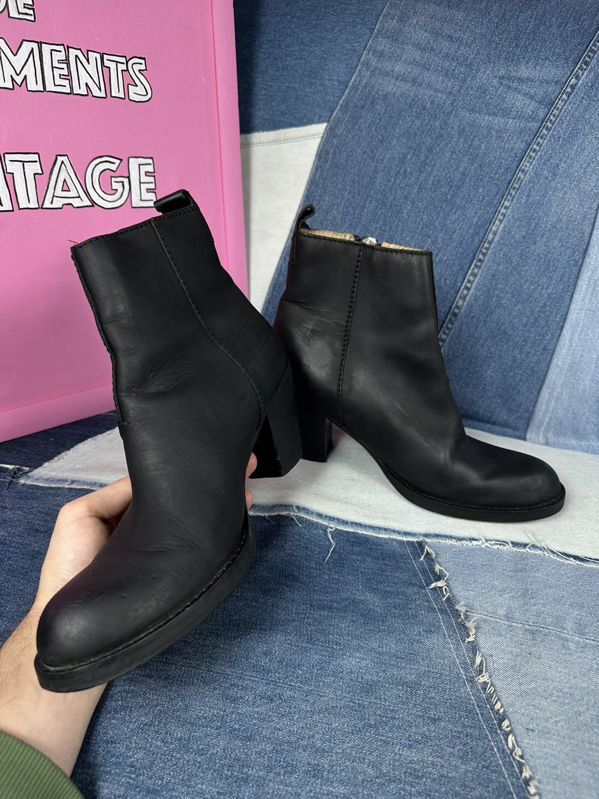 Acne Studios Acne Studios Leather Pistol Black Block Heels Ankle Boots Size US 10 / IT 40 - 4 Thumbnail
