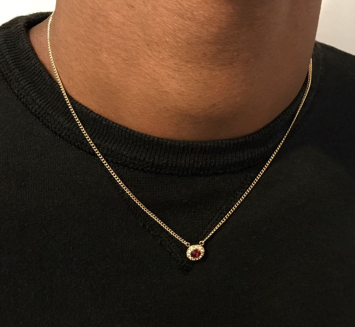 image of Givenchy Ruby Red Gold Necklace, Men's