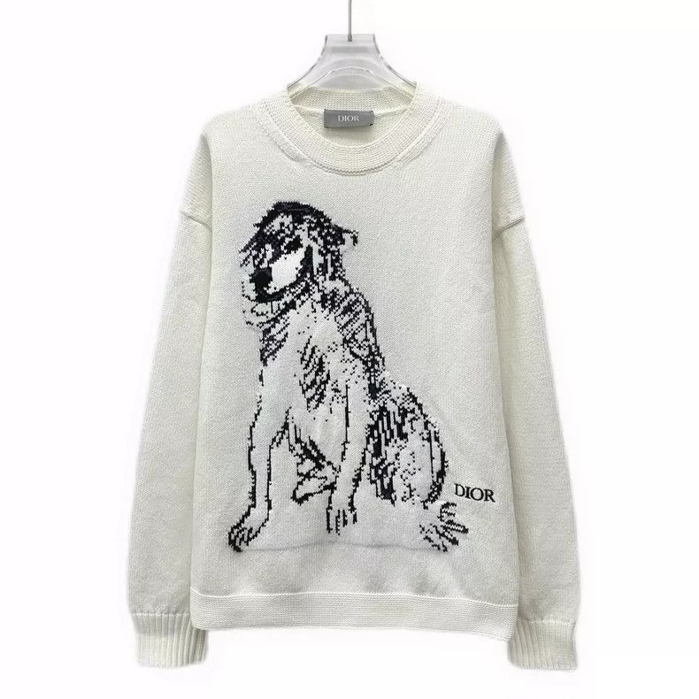 Dior Dior White Dog Print Long Sleeve Knit Sweater Size US XL / EU 56 / 4 - 1 Thumbnail