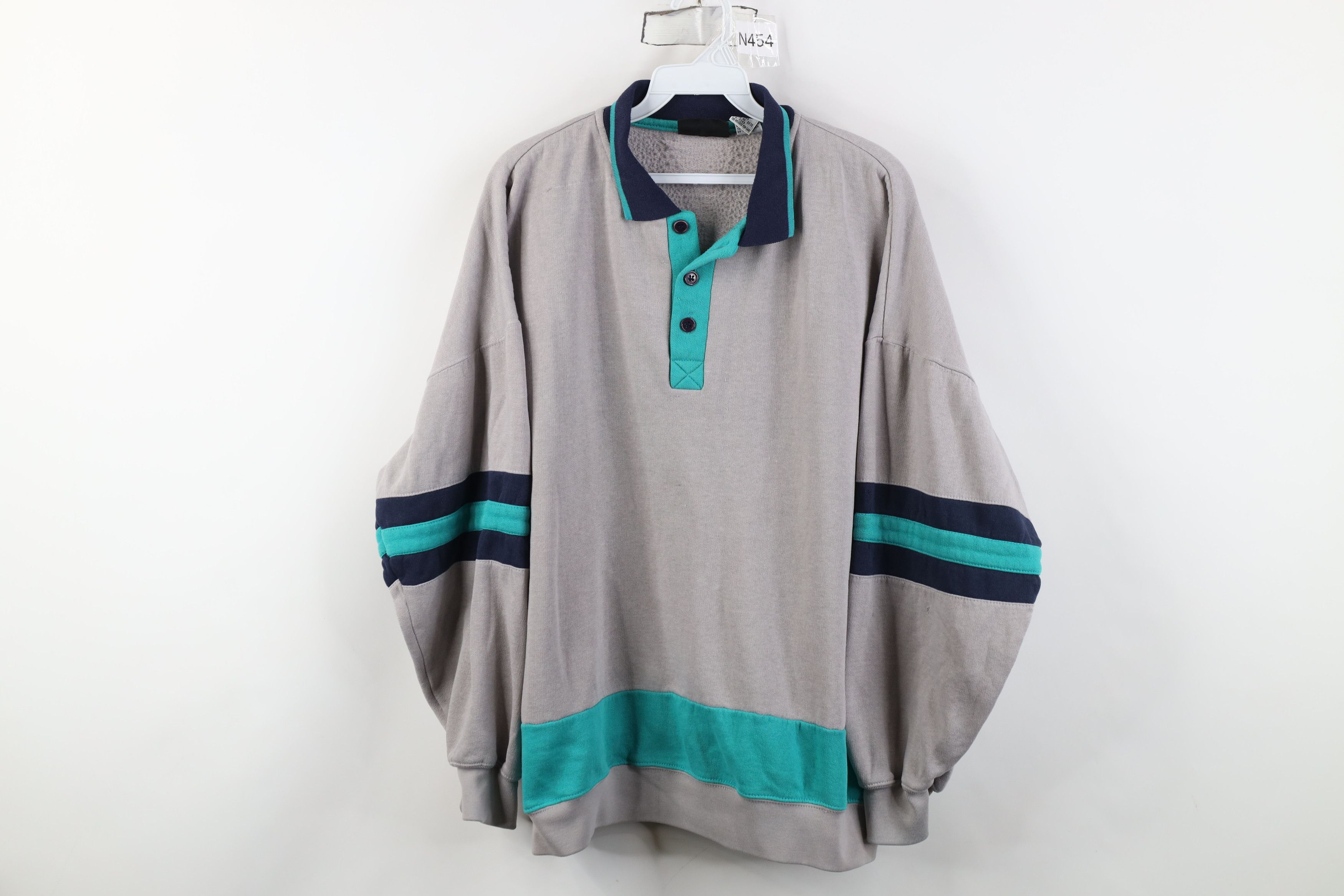 Vintage Vintage 90s Streetwear Striped Boxy Fit Collared Sweatshirt Size US XL / EU 56 / 4 - 1 Thumbnail