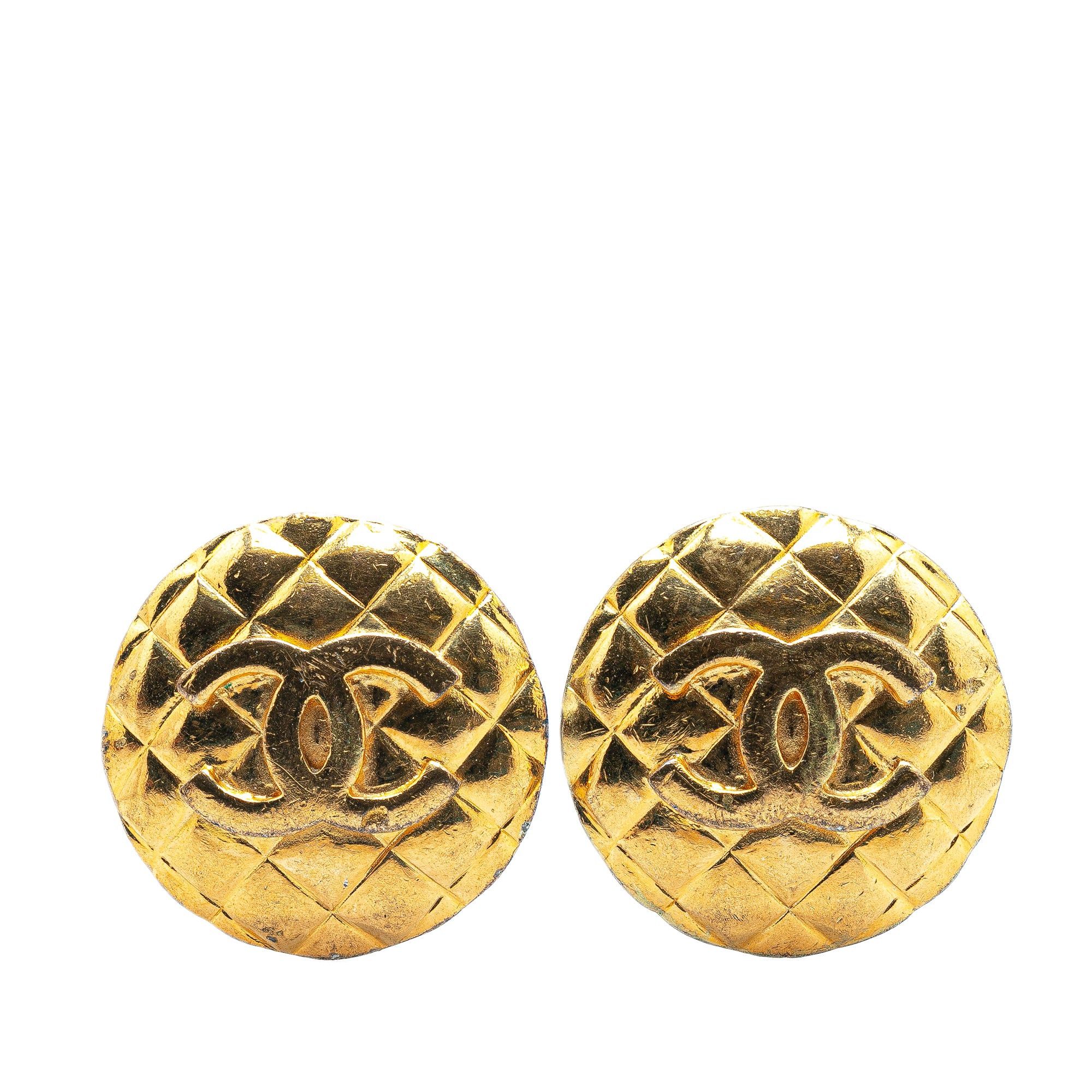 Chanel Chanel Gold Plated CC Quilted Clip On Earrings Gold Size ONE SIZE - 1 Thumbnail