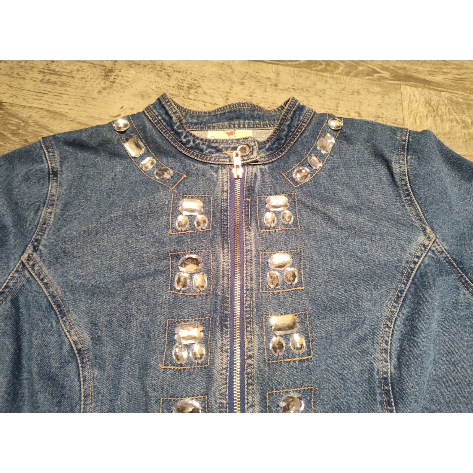 Quacker Factory VINTAGE Quacker Factory Denim Jacket Womens 1X Embellished Rhinestones Casual Bohemian Art Cotton Blue Size XL / US 12-14 / IT 48-50 - 5 Thumbnail