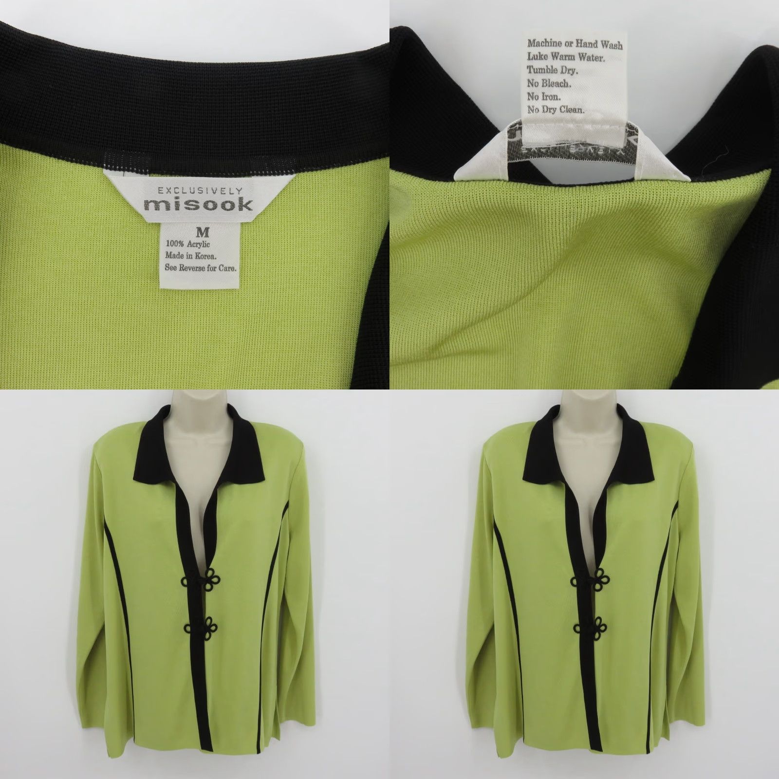 Vintage Misook Cardigan Sweater Women M Green Black Collared Two Button Vintage No Size M / US 6-8 / IT 42-44 - 8 Thumbnail