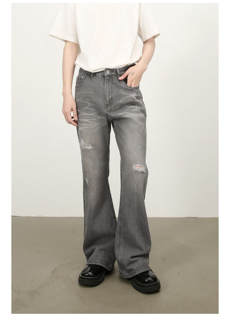 Japanese Brand × Jean American street loose straight washed flared ripped jeans Size US 32 / EU 48 - 2 Thumbnail