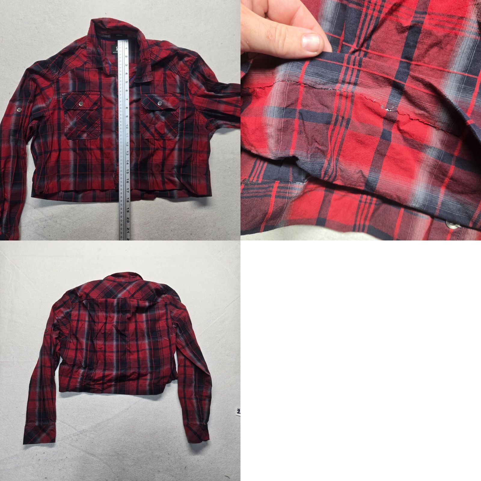 Vintage Rock & Republic Shirt Cropped Women's L Red Plaid Long Sleeve Button-Up 90s Retro Women's L Size L / US 10 / IT 46 - 8 Thumbnail