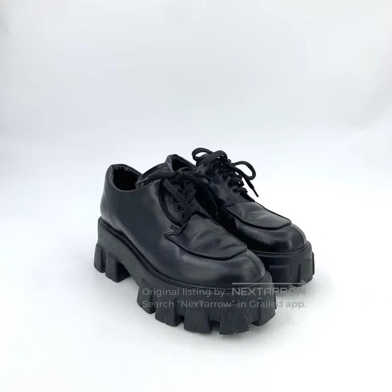 Prada Prada Black leather thick-soled lace-up leather shoes loaf Size US 4 / IT 34 - 2 Thumbnail