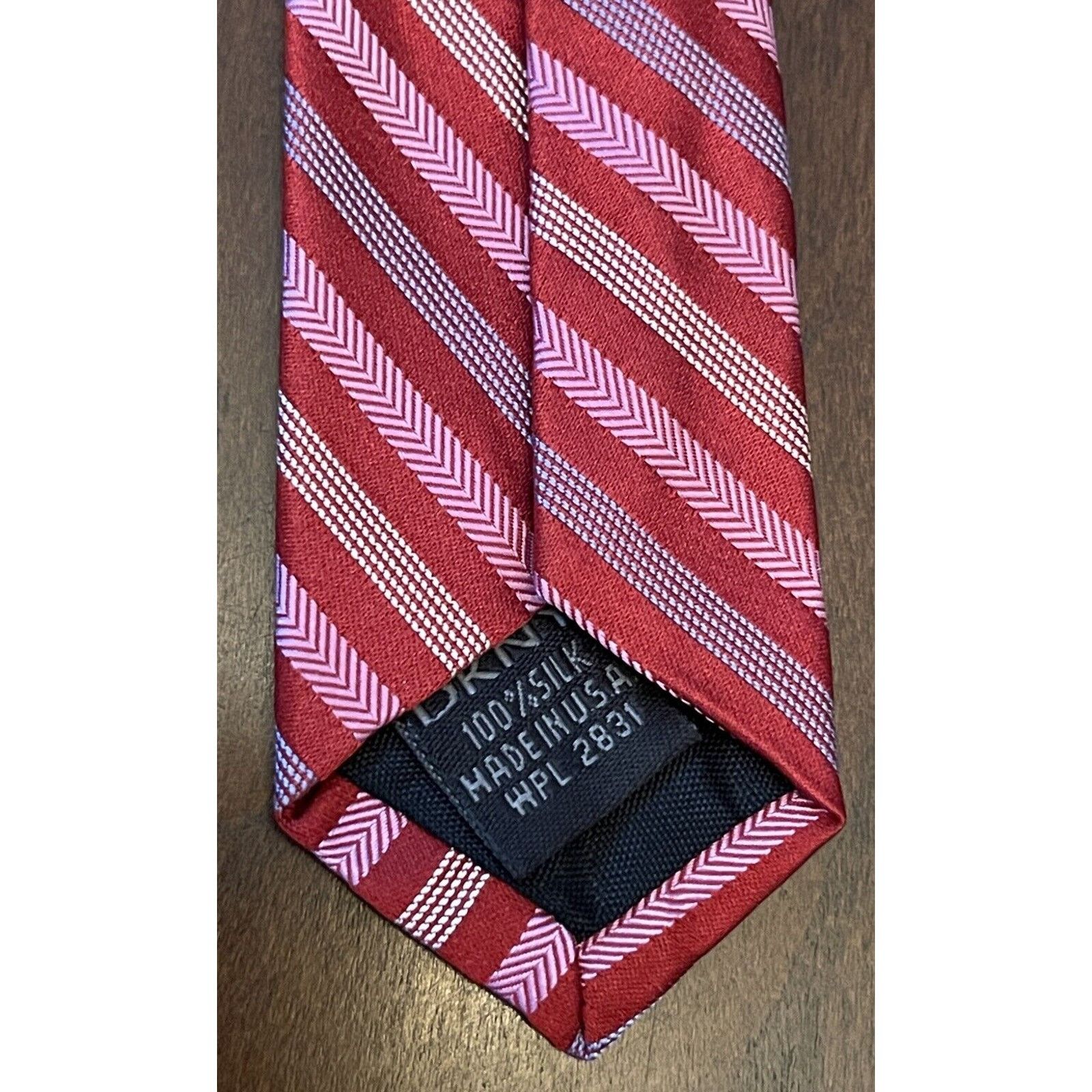 DKNY Dkny Red Pink 100% Silk Men’s Neck Tie Made In Usa Size ONE SIZE - 7 Thumbnail