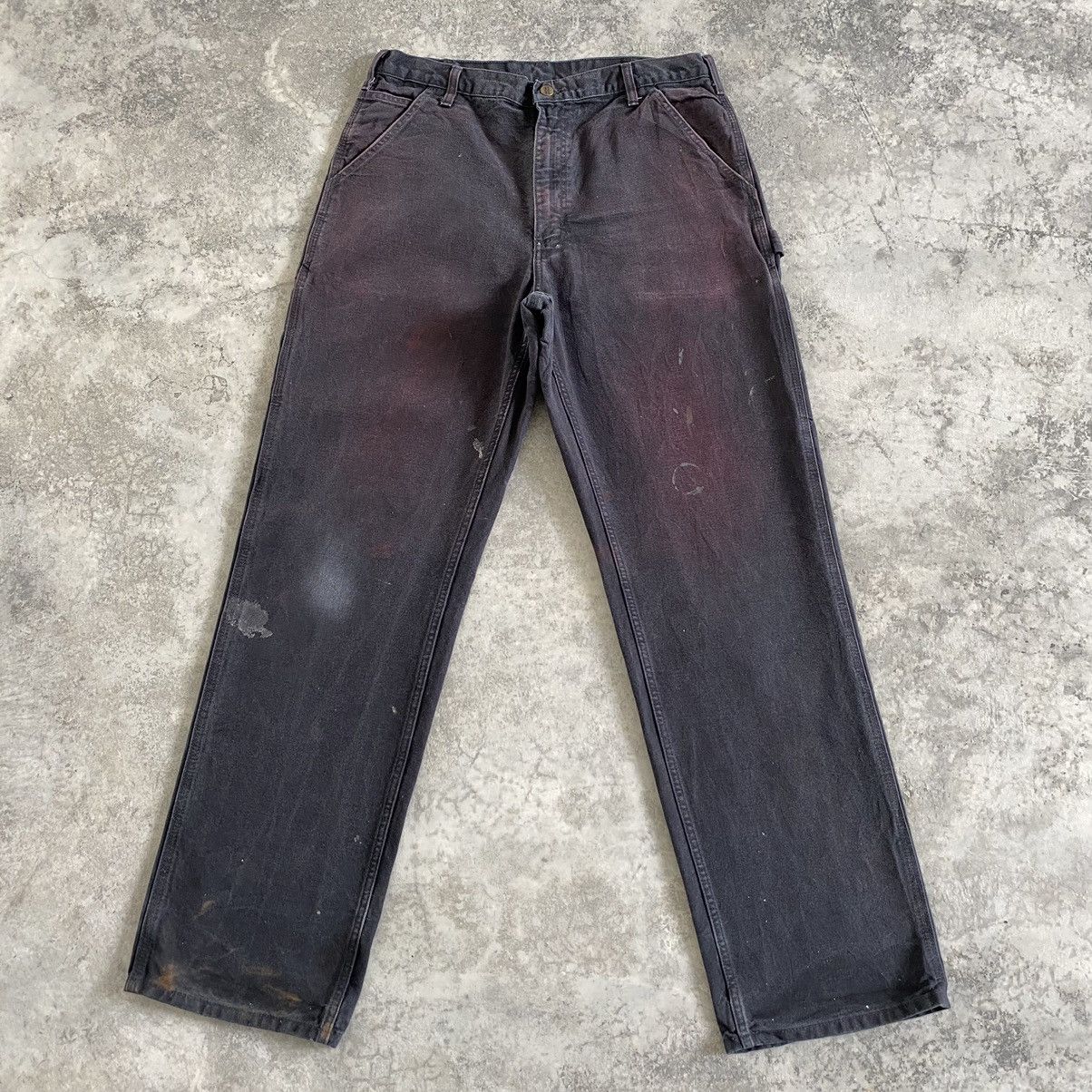 Carhartt Trashed VTG Carhartt Faded Dirty Carpenter Workwear Pants Size US 33 - 1 Thumbnail