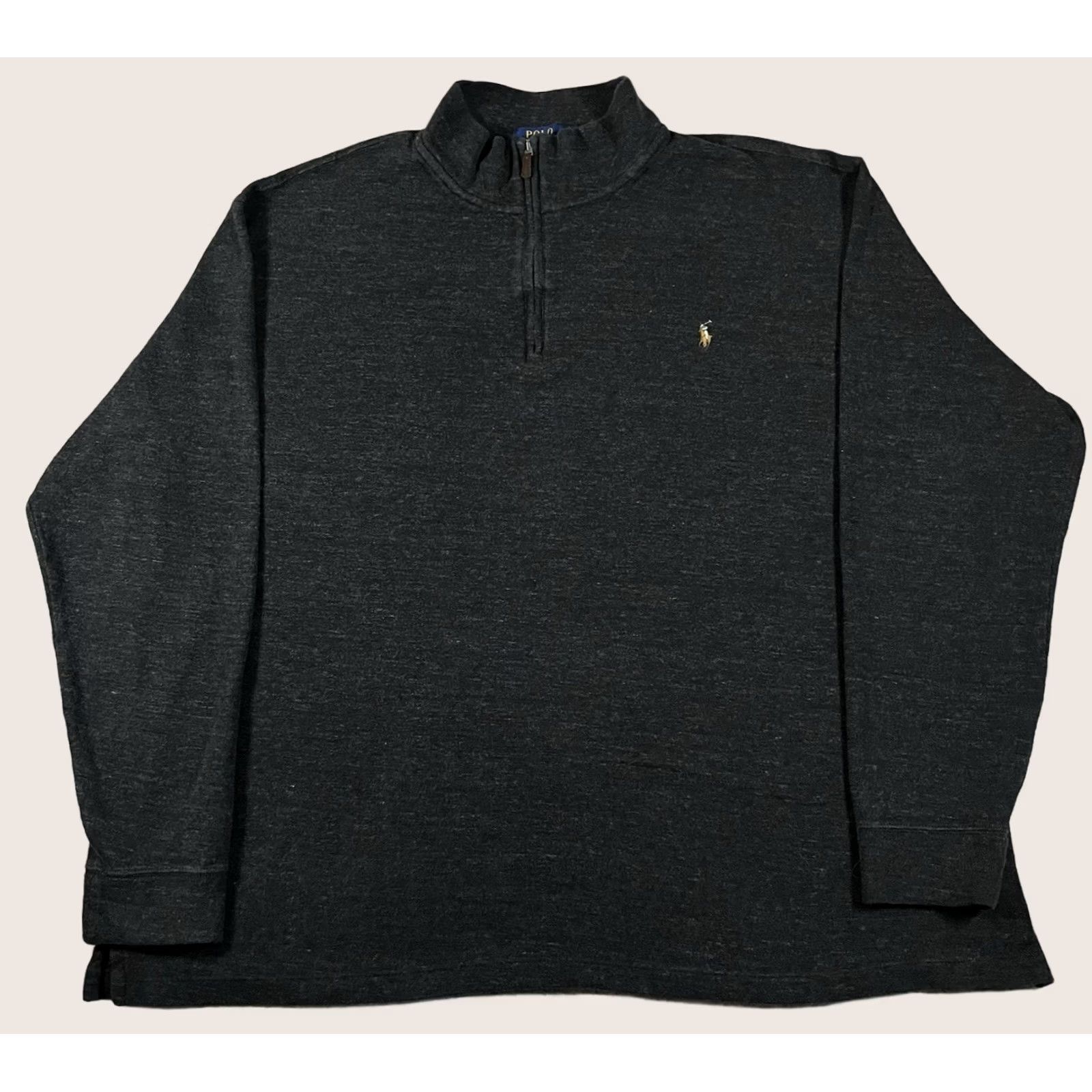 Polo Ralph Lauren Polo Ralph Lauren 1/4 Zip Pullover 2XL Gray Estate Rib Sweater Mock Neck Mens Wool? No, cotton knit. Size US XXL / EU 58 / 5 - 1 Thumbnail