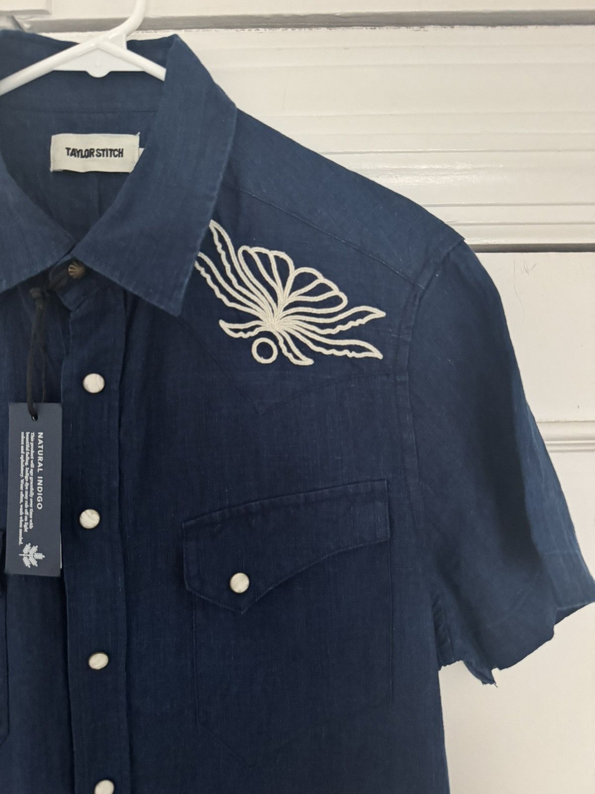 Taylor Stitch Taylor Stitch Embroidered Short Sleeve Western Indigo Linen Size US XS / EU 42 / 0 - 5 Thumbnail