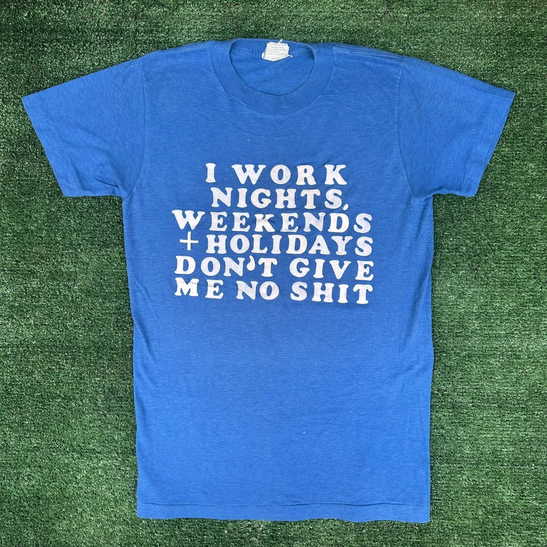 Vintage Vintage 80s Funny Work Humor T-Shirt Blue S Single Stitch Ed Size US S / EU 44-46 / 1 - 1 Thumbnail